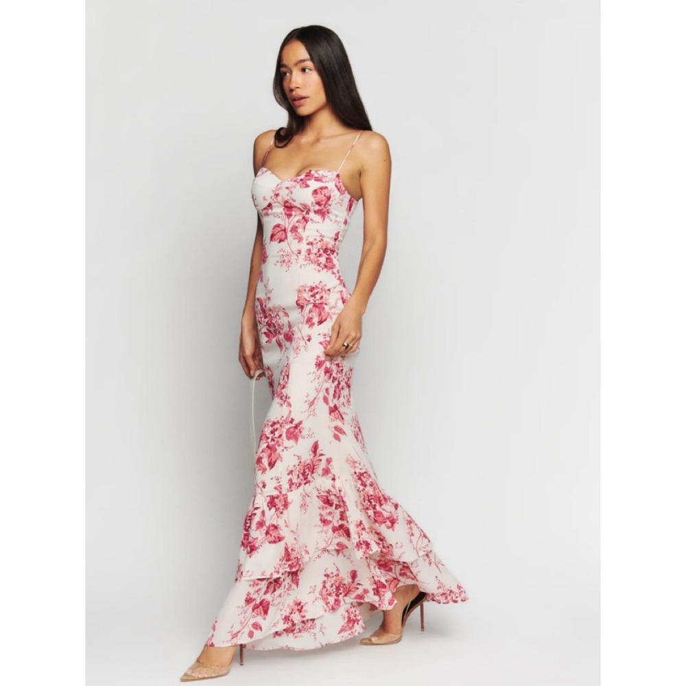 Reformation Fallon In Paris Dress Size 2 Pink Rose Cream Floral Maxi Floral NOTE